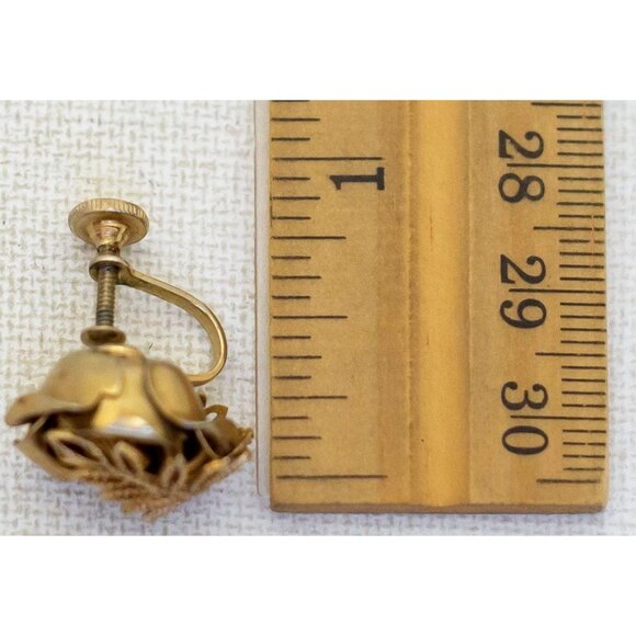 Vintage Bronze Tone Floral Stylish Abstract Screwback Earrings - H1 - Picture 3 of 3